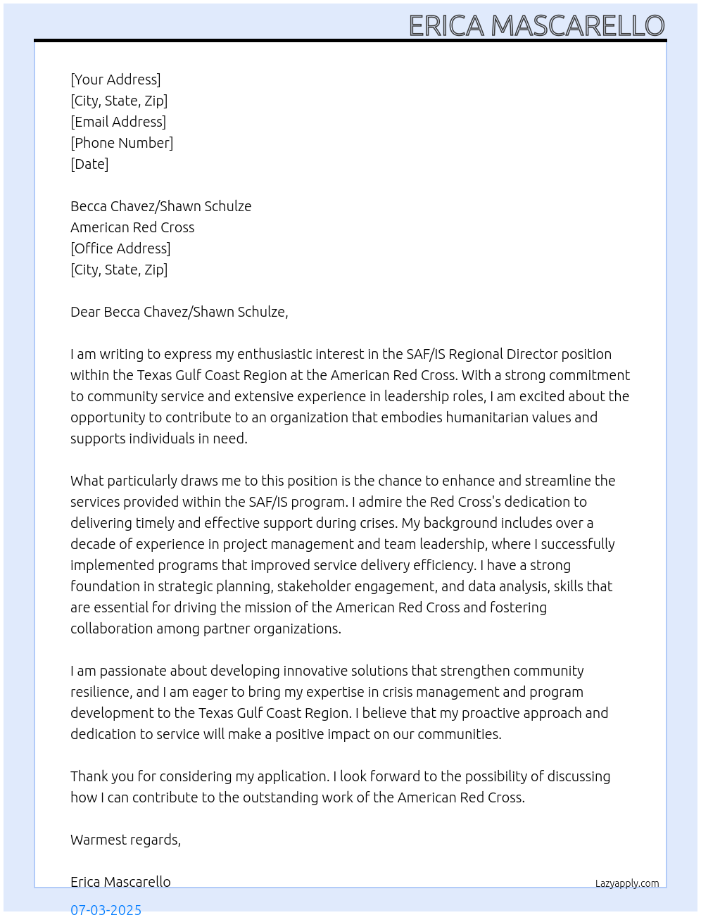 Cover letter for saf/is regional director - LazyApply