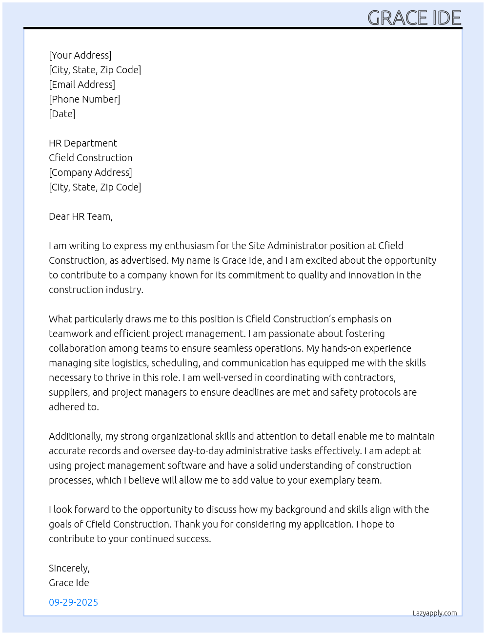 Cover letter for site administrator - LazyApply