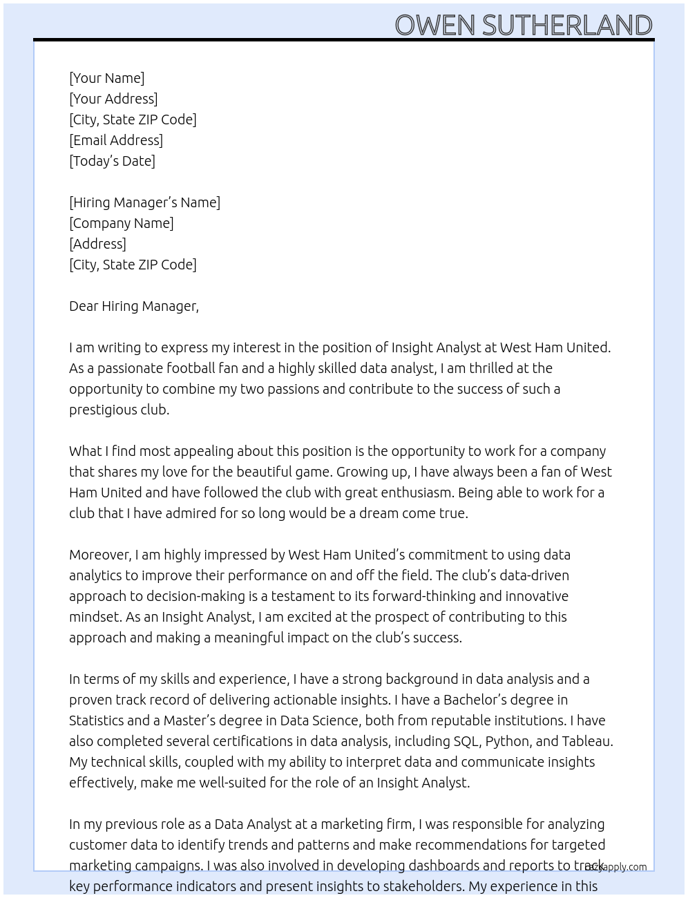 Cover letter for insight analyst - LazyApply