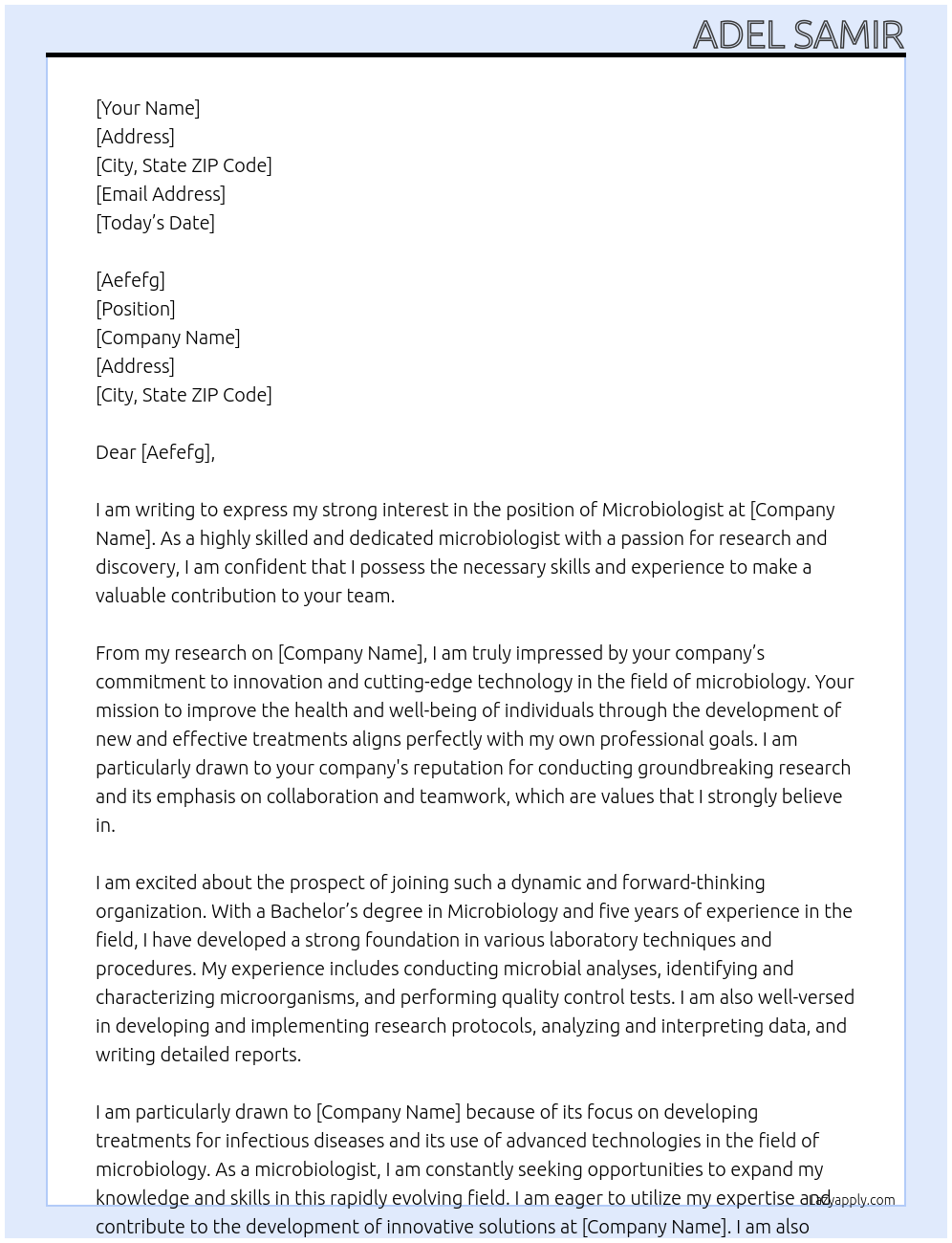 microbiologist At rth Cover Letter