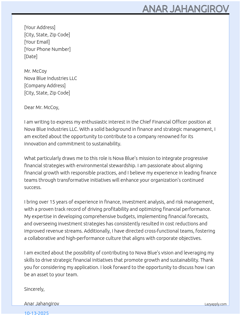 Cover letter for cfo - LazyApply