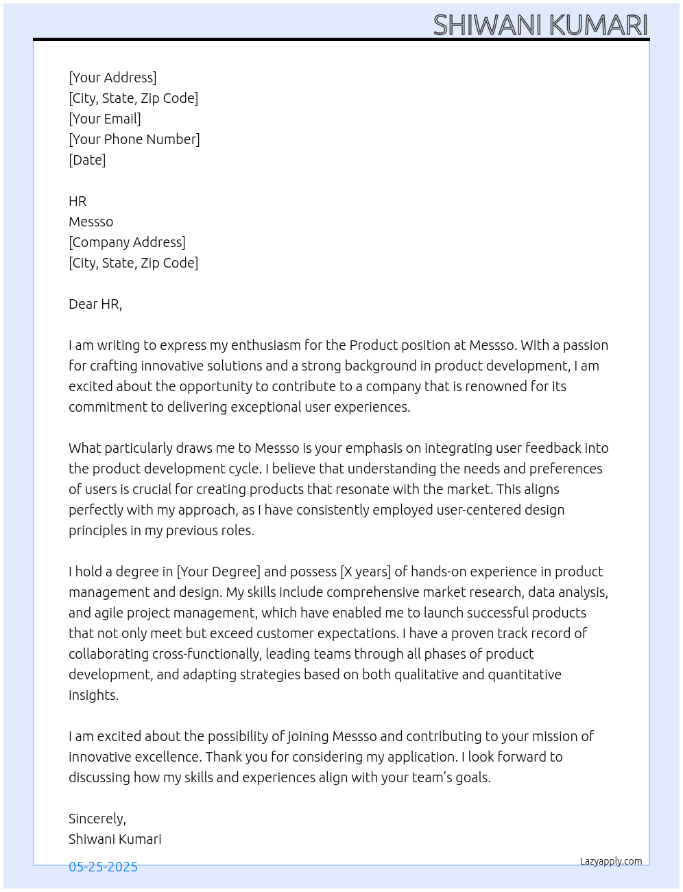 Cover letter for product - LazyApply