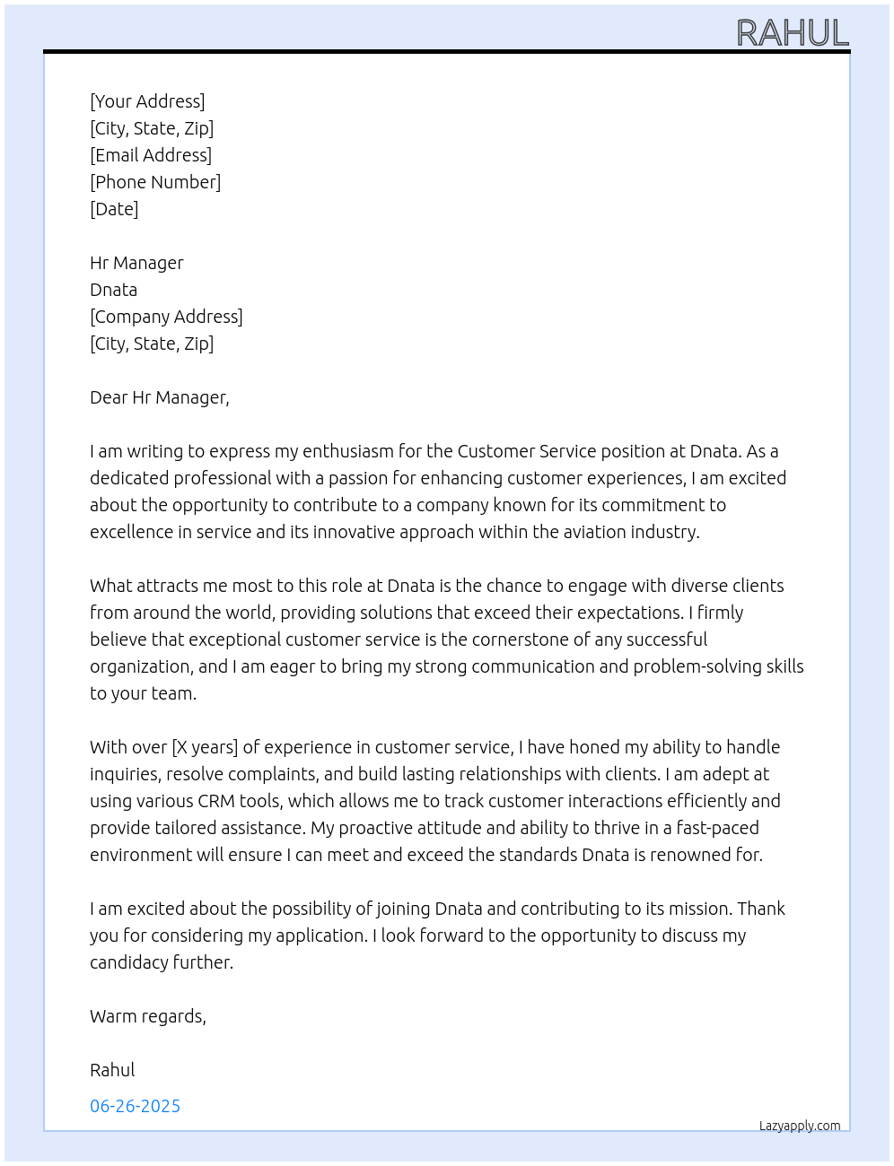 Customer Service At Dnata Cover Letter