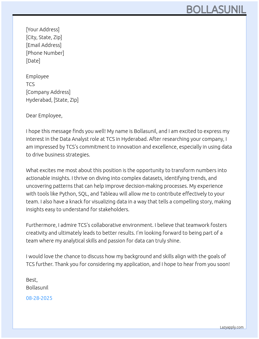Developing At Tcs Cover Letter