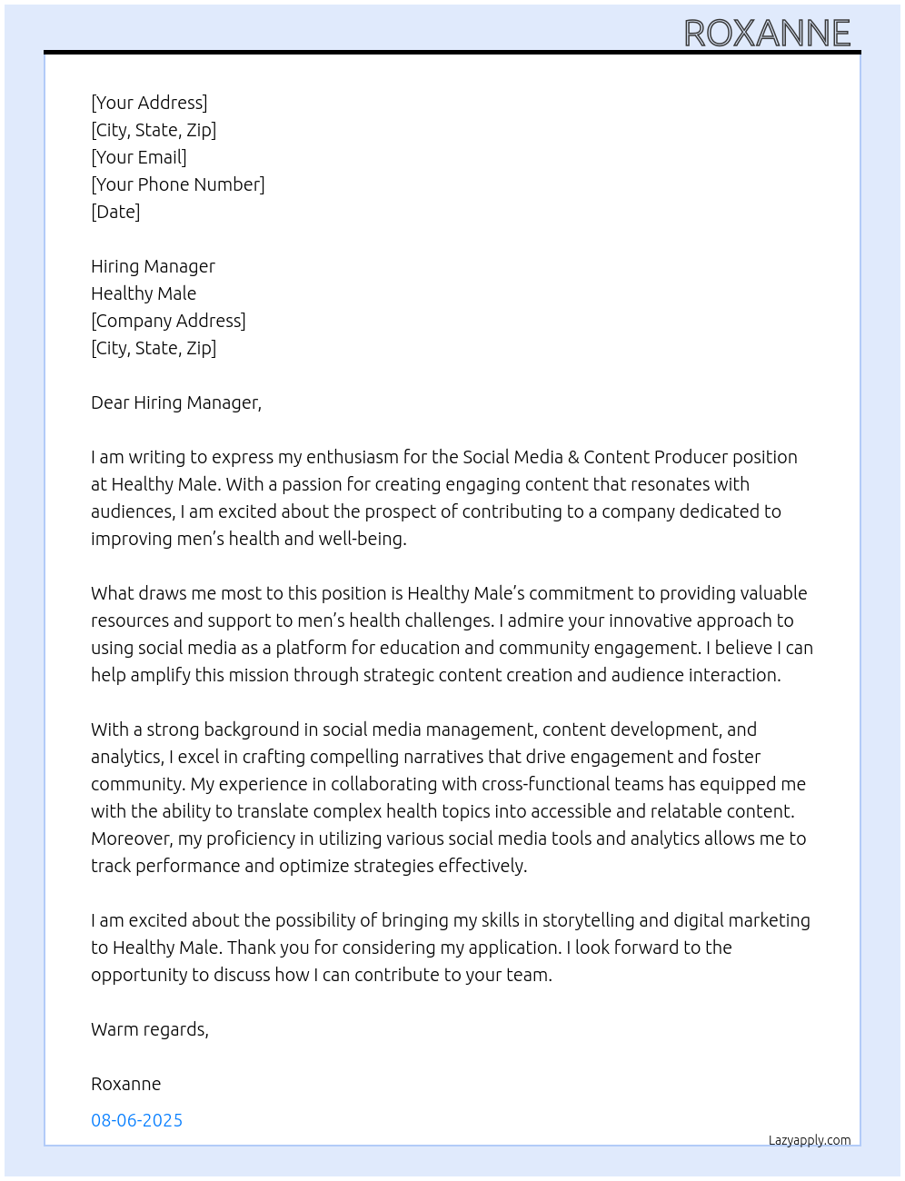 Cover letter for social media content producer - LazyApply