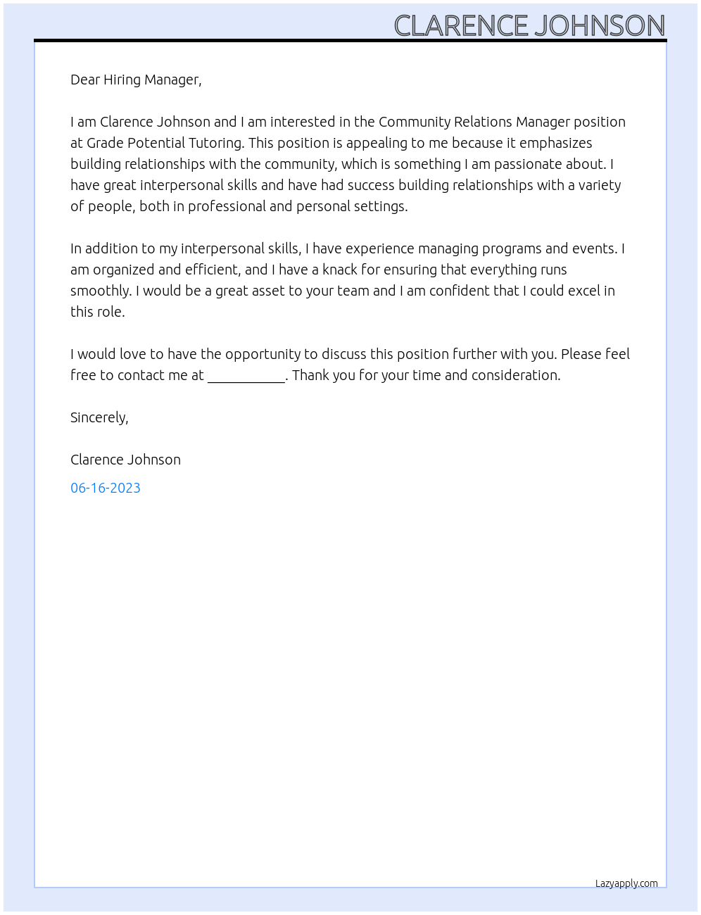 Community Relations Manager At Grade Potential Tutoring Cover Letter