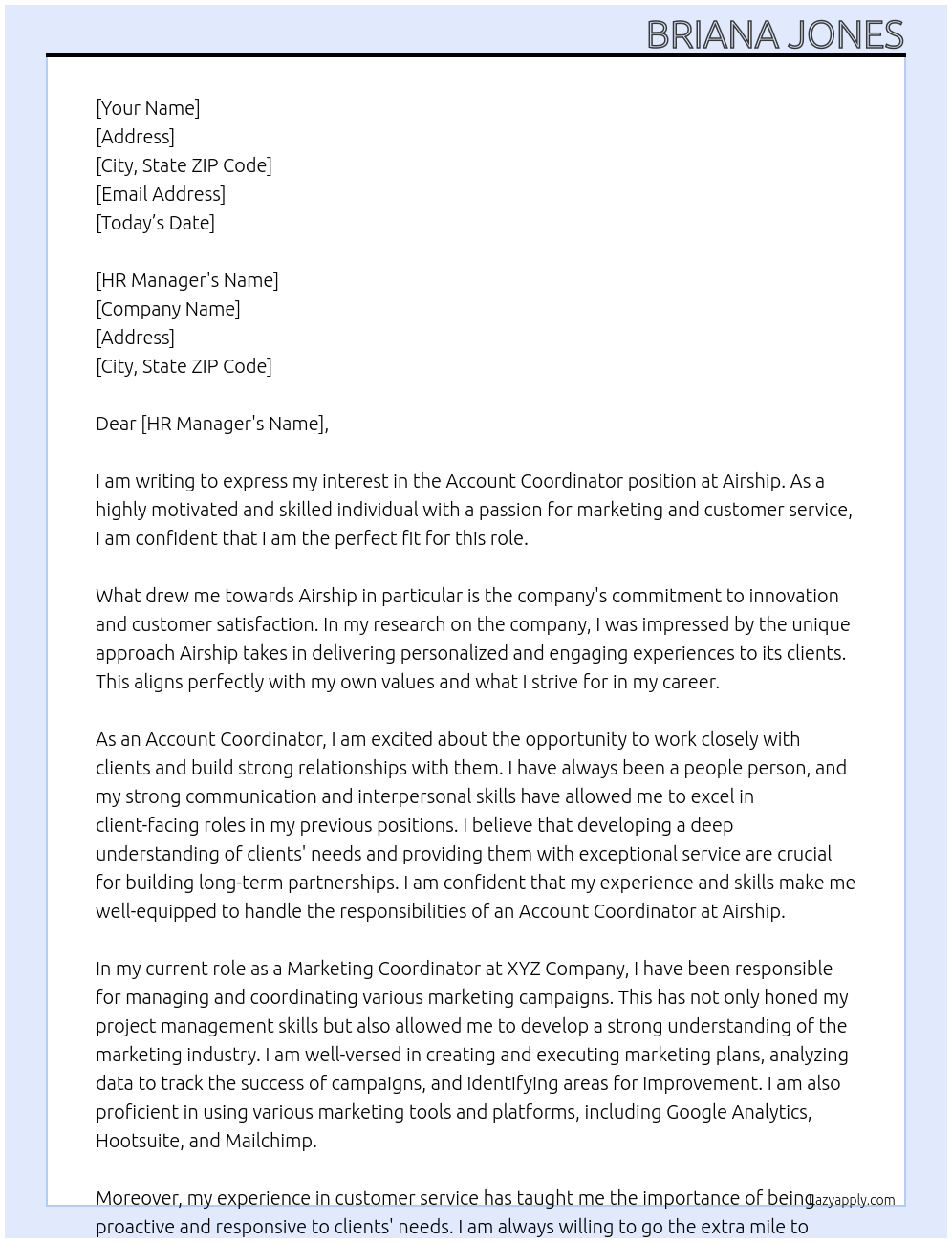 Account Coordinator At Airship Cover Letter