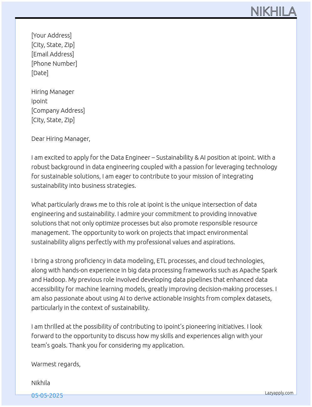 Cover letter for data engineer - 6NBxwlCXbcafSRIEEyON 