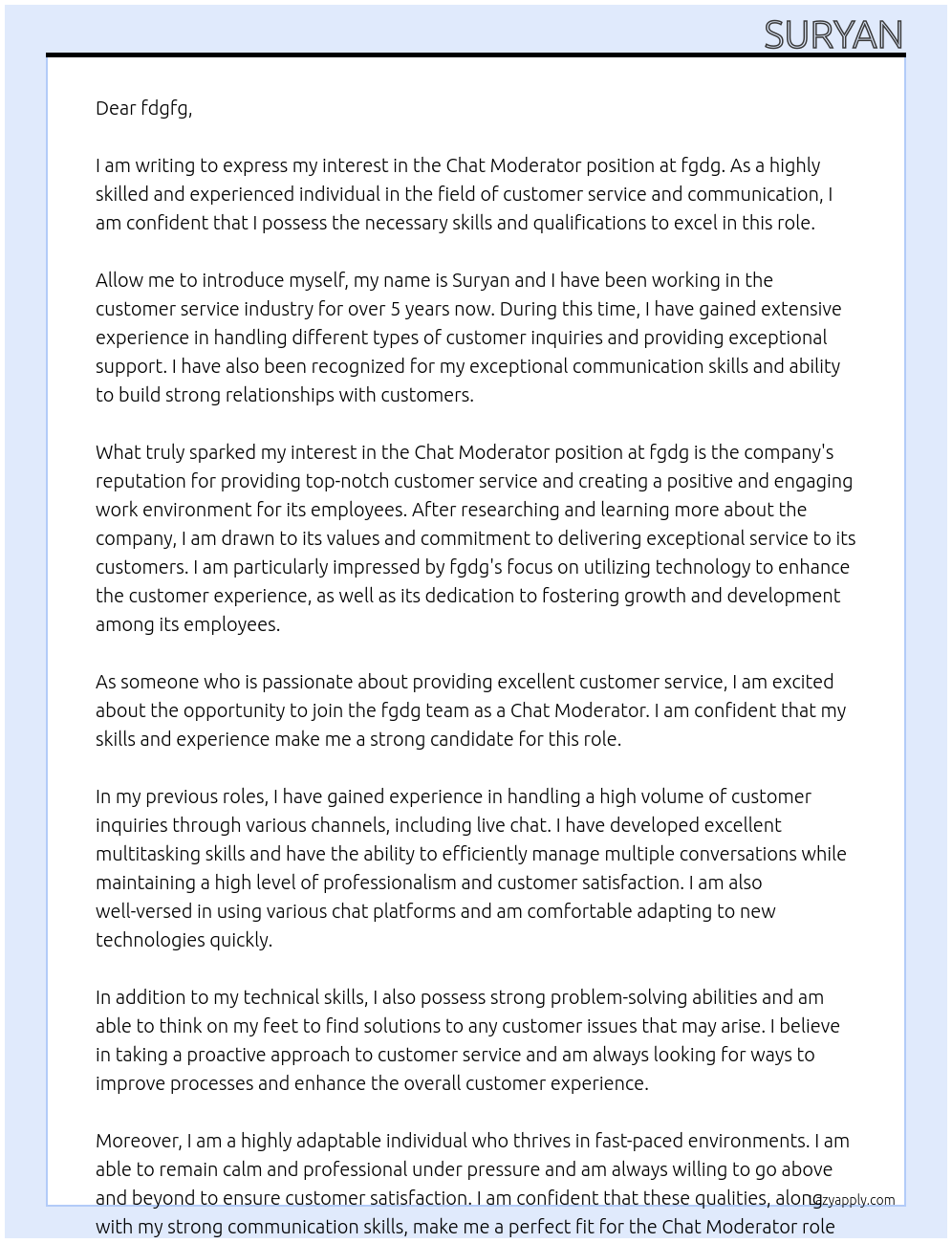 chat moderator At fgdg Cover Letter