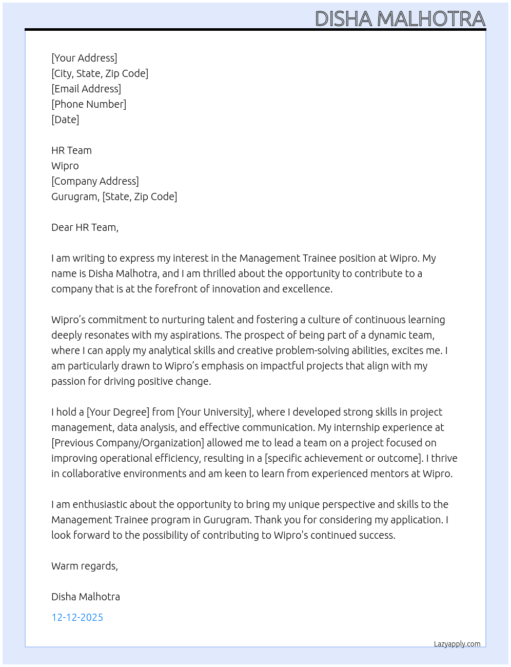 Cover letter for management trainee - LazyApply