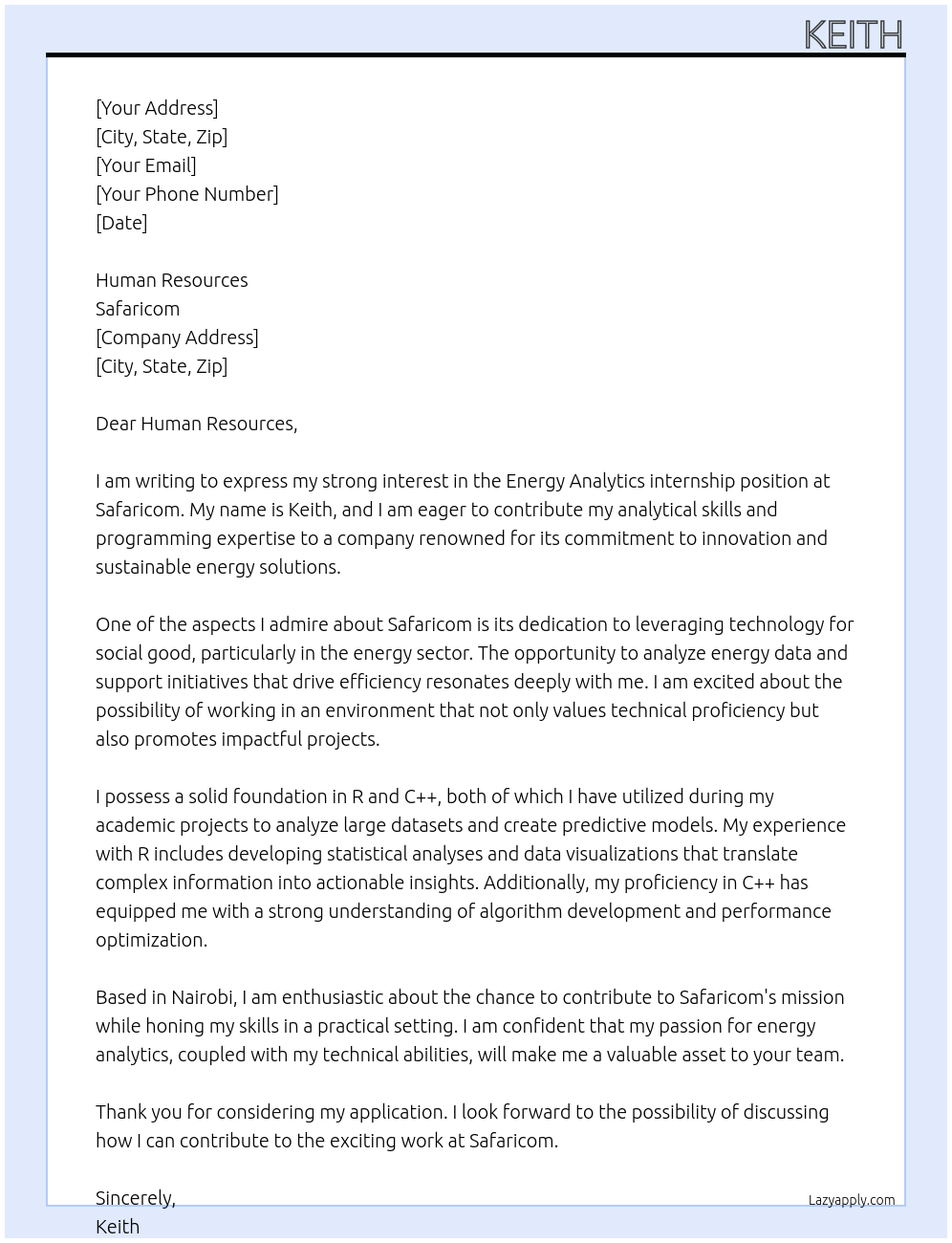 Energy analytics At Safaricom Cover Letter