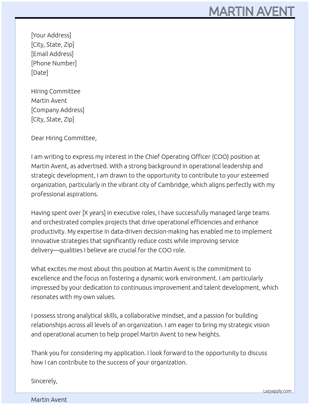 coo At Martin Avent Cover Letter