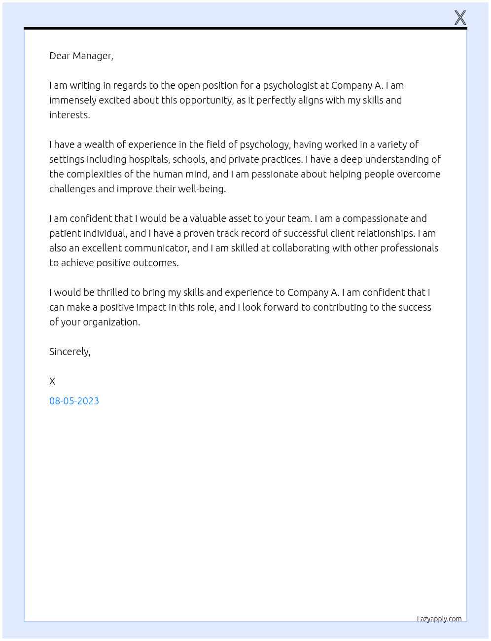 Psychology At A Cover Letter