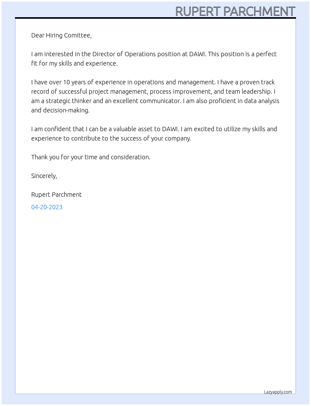 Director of Operations At DAWI Cover Letter