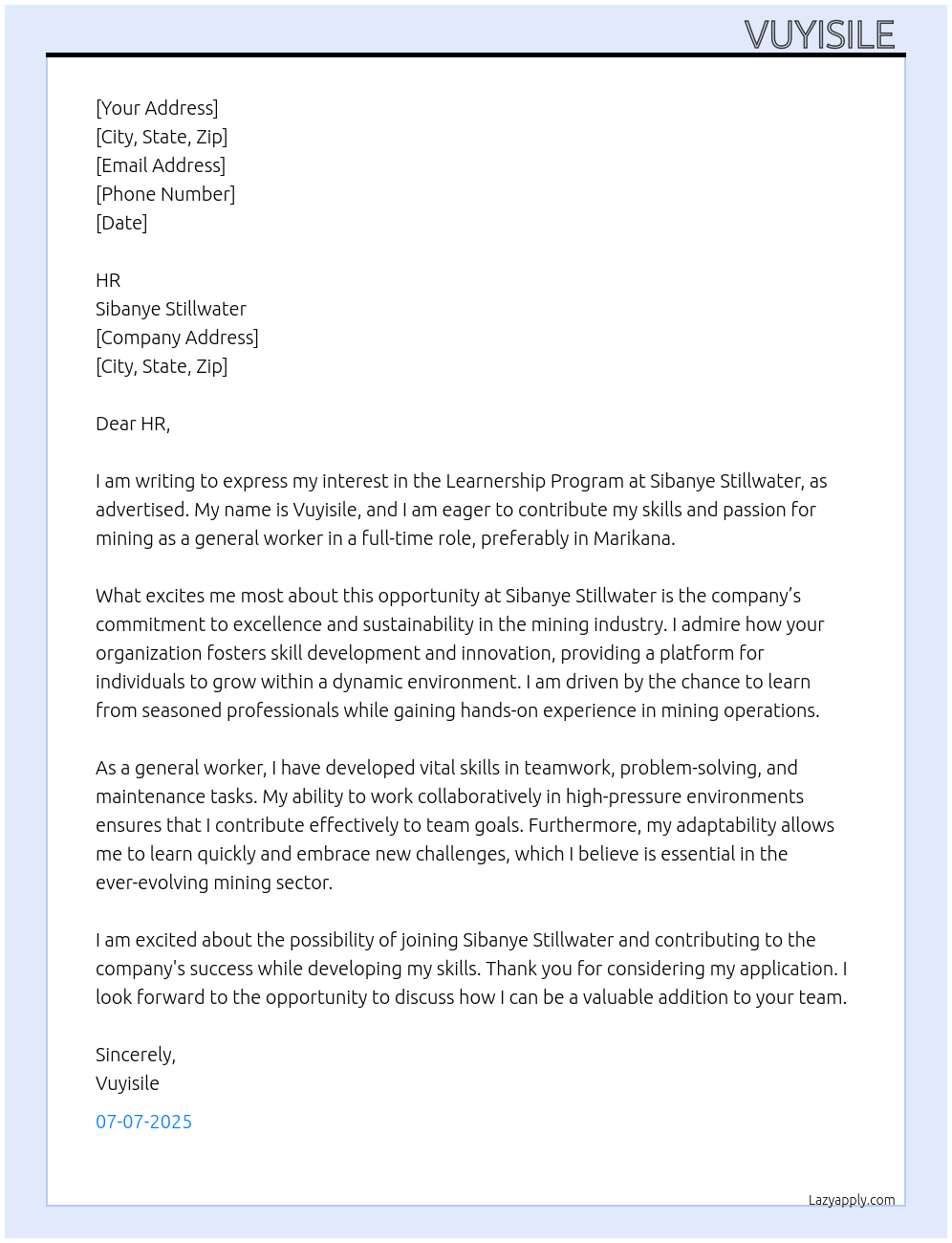 Cover letter for learnership program - LazyApply