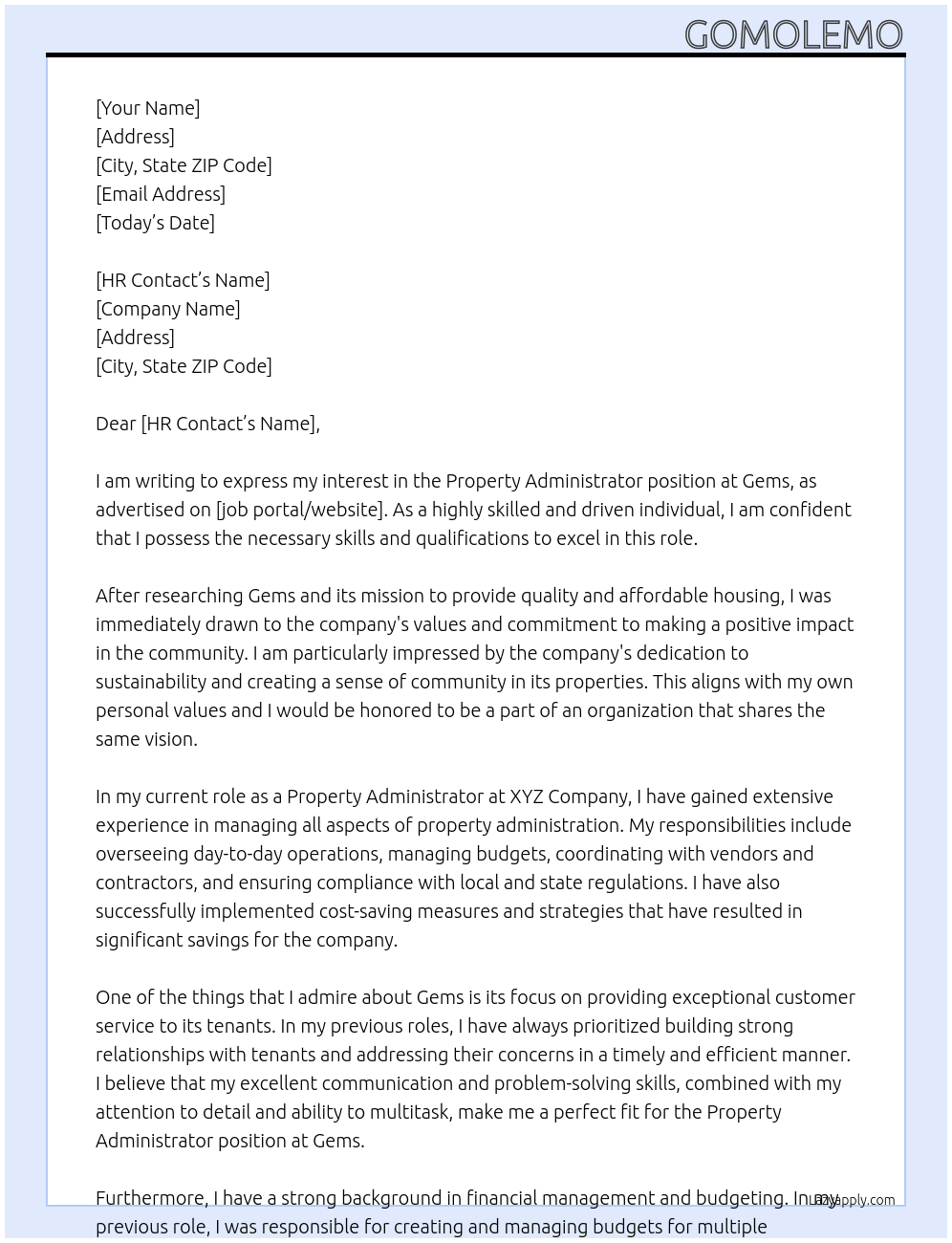 property administrator At gems Cover Letter