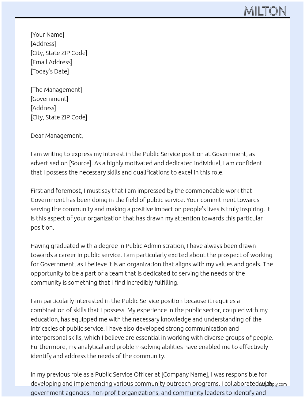 Public Service  At Government  Cover Letter