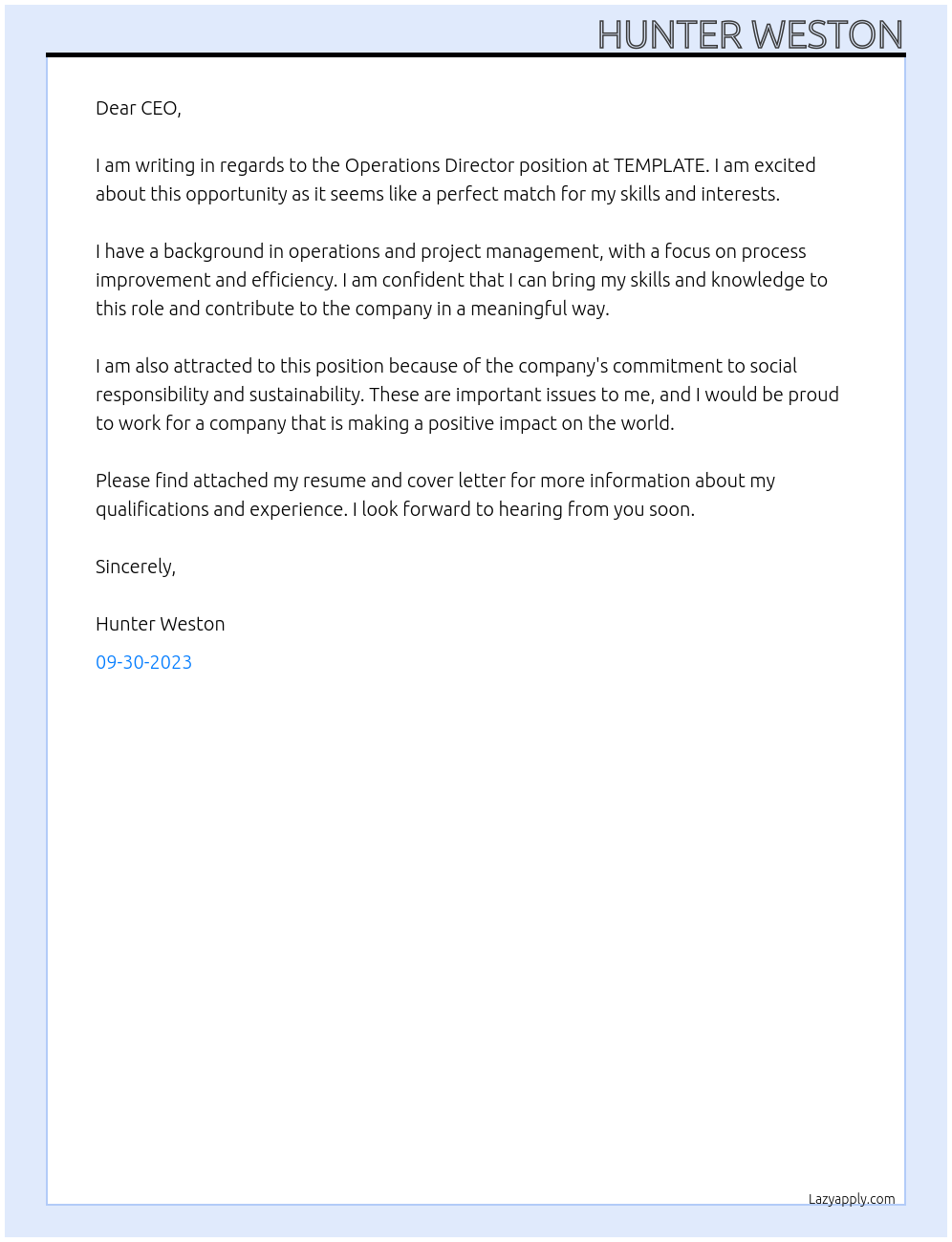 Operations Director At TEMPLATE Cover Letter