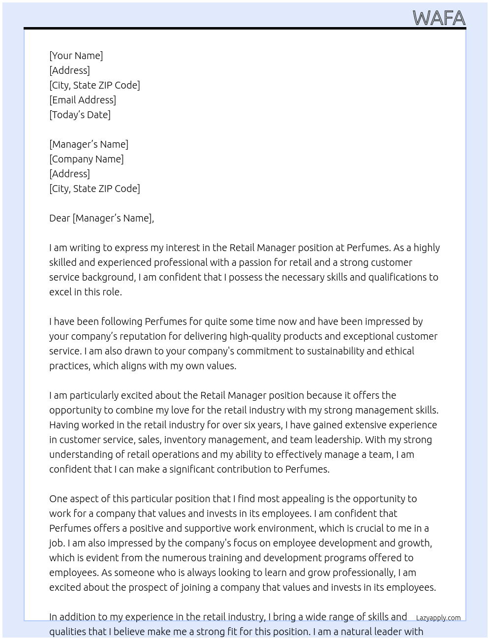 Retail At Perfumes Cover Letter