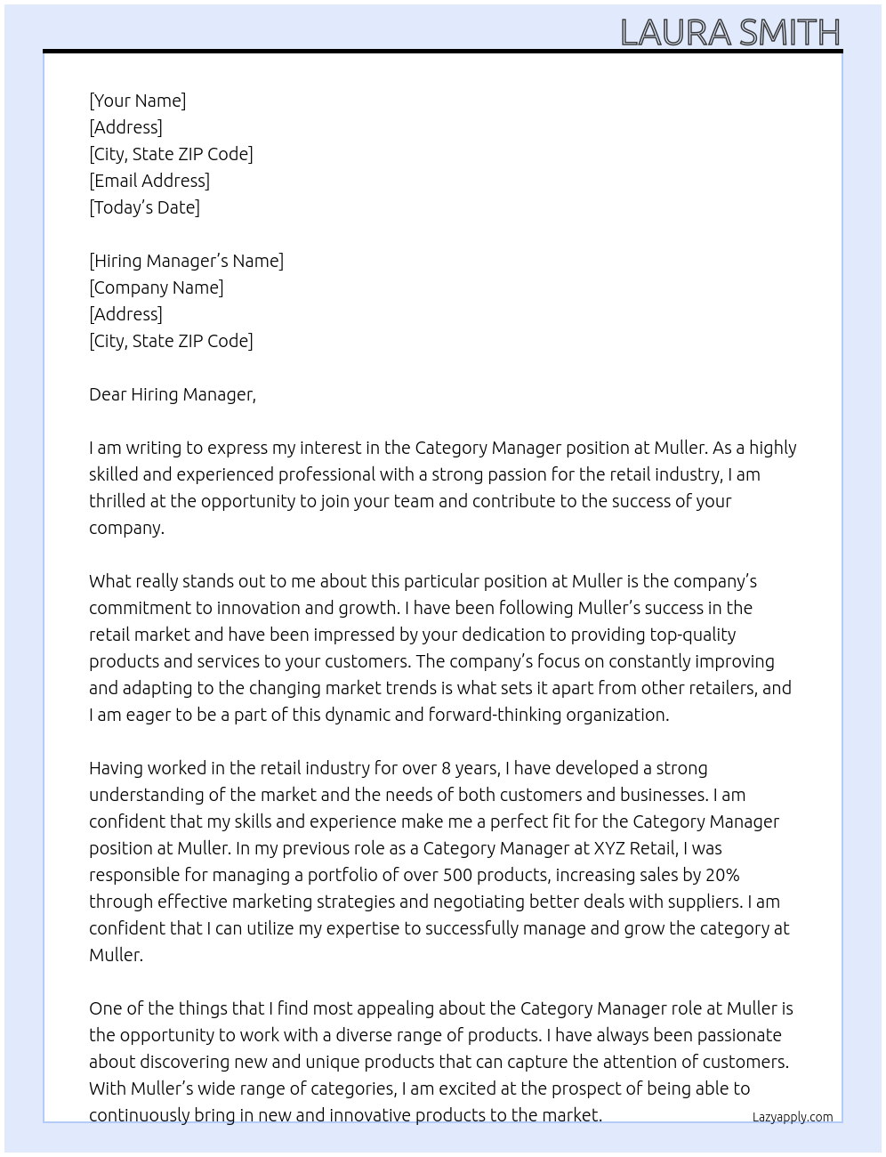 Category Manager  At Muller  Cover Letter