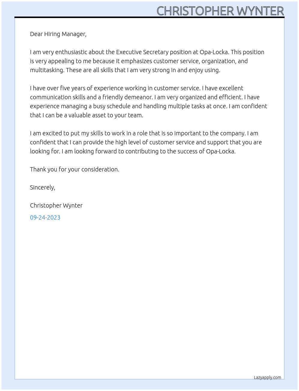 EXECUTIVE SECRETARY At Opa-Locka Cover Letter