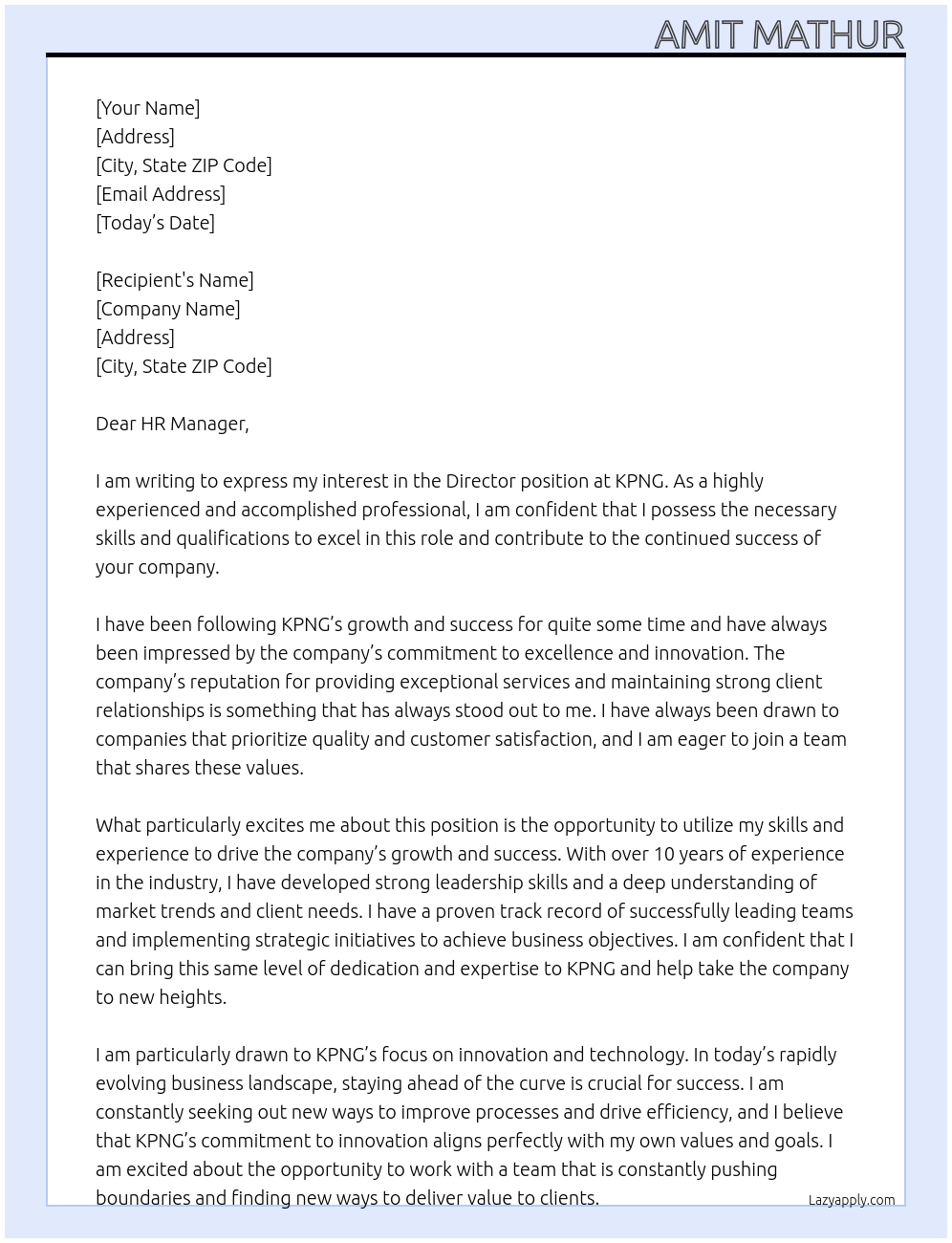Director At KPNG Cover Letter