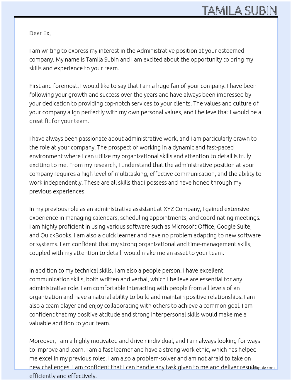 Administrative At ex Cover Letter