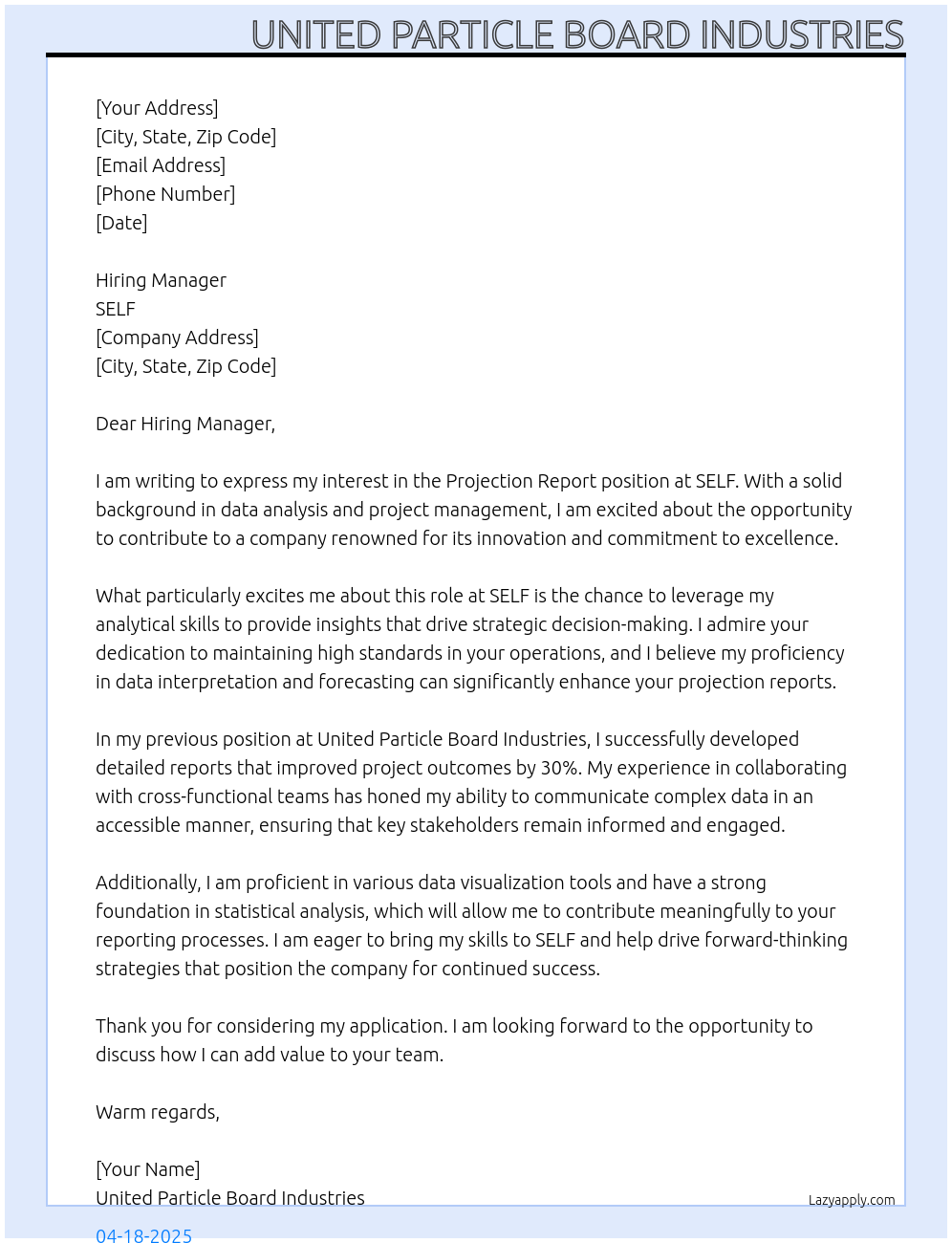 PROJECTION REPORT At SELF Cover Letter