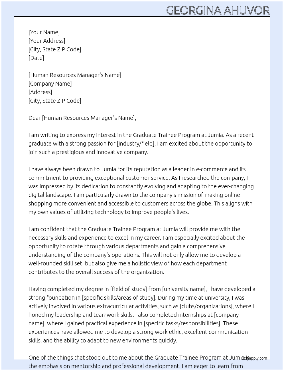 Graduate Trainee Program At Jumia Cover Letter