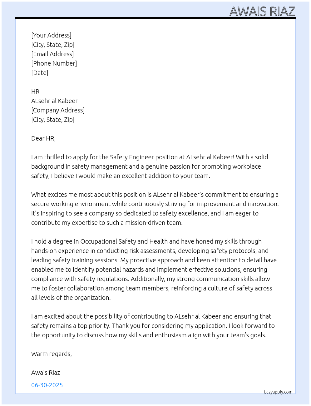 Cover letter for safety engineer - LazyApply
