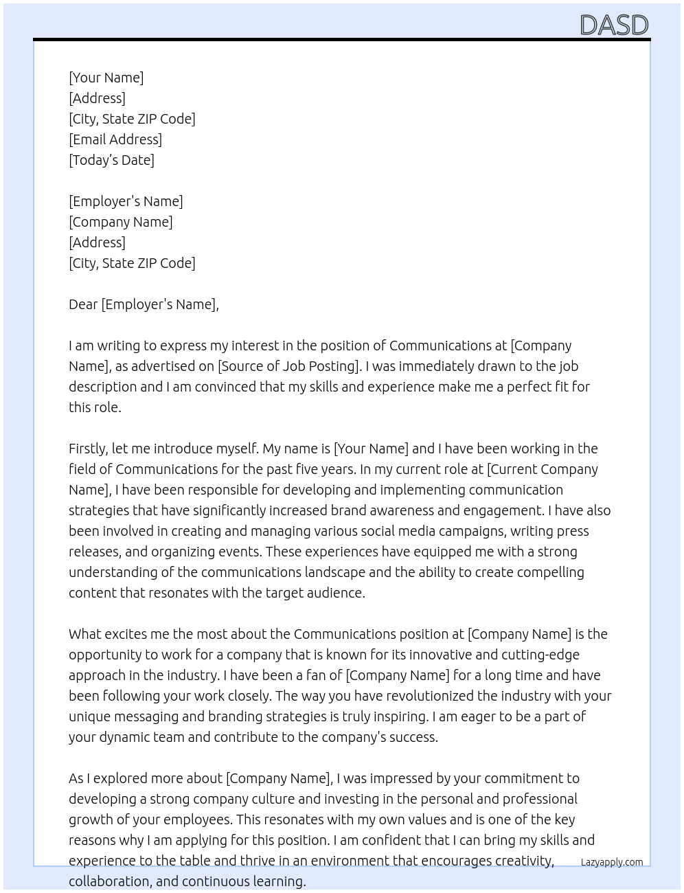 Communications At qwrer Cover Letter