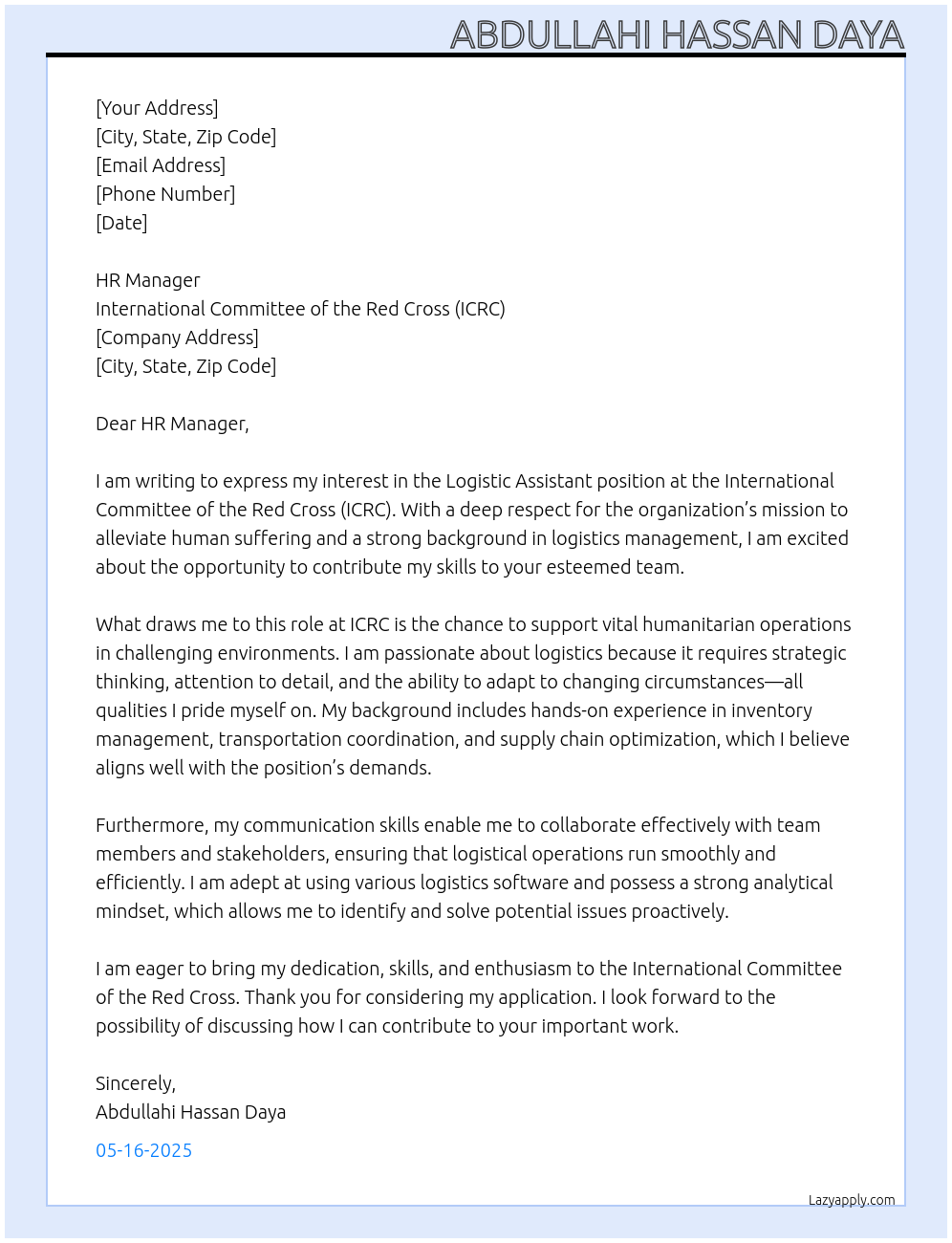 Cover letter for logistic assistant - LazyApply