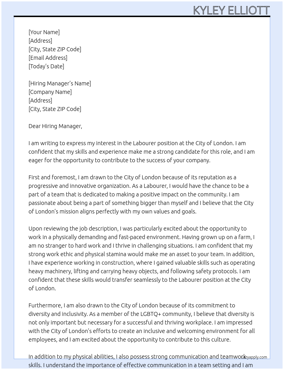 Labourer At City of London Cover Letter