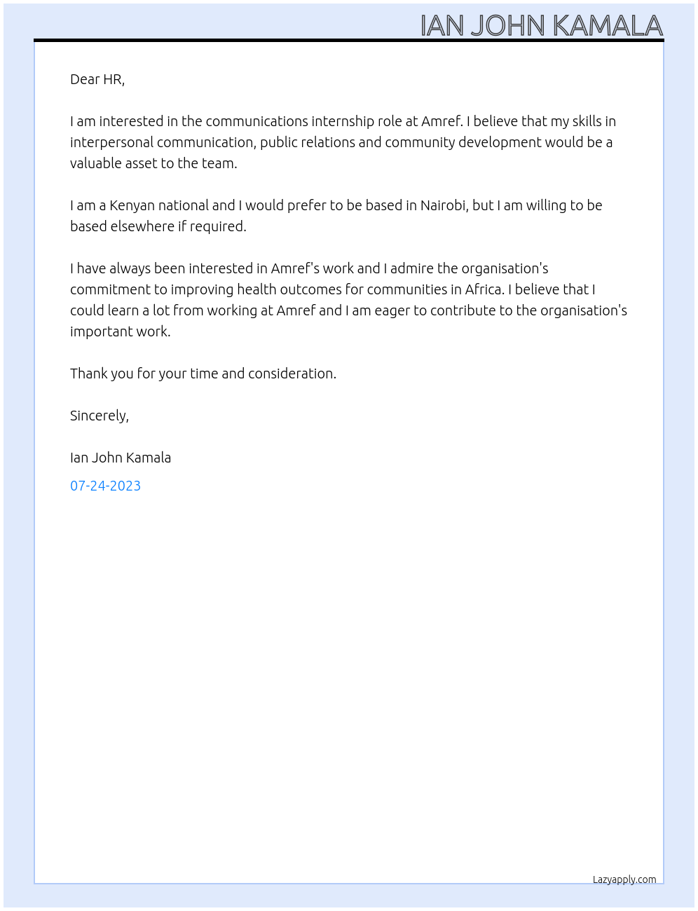 communications At Amref Cover Letter