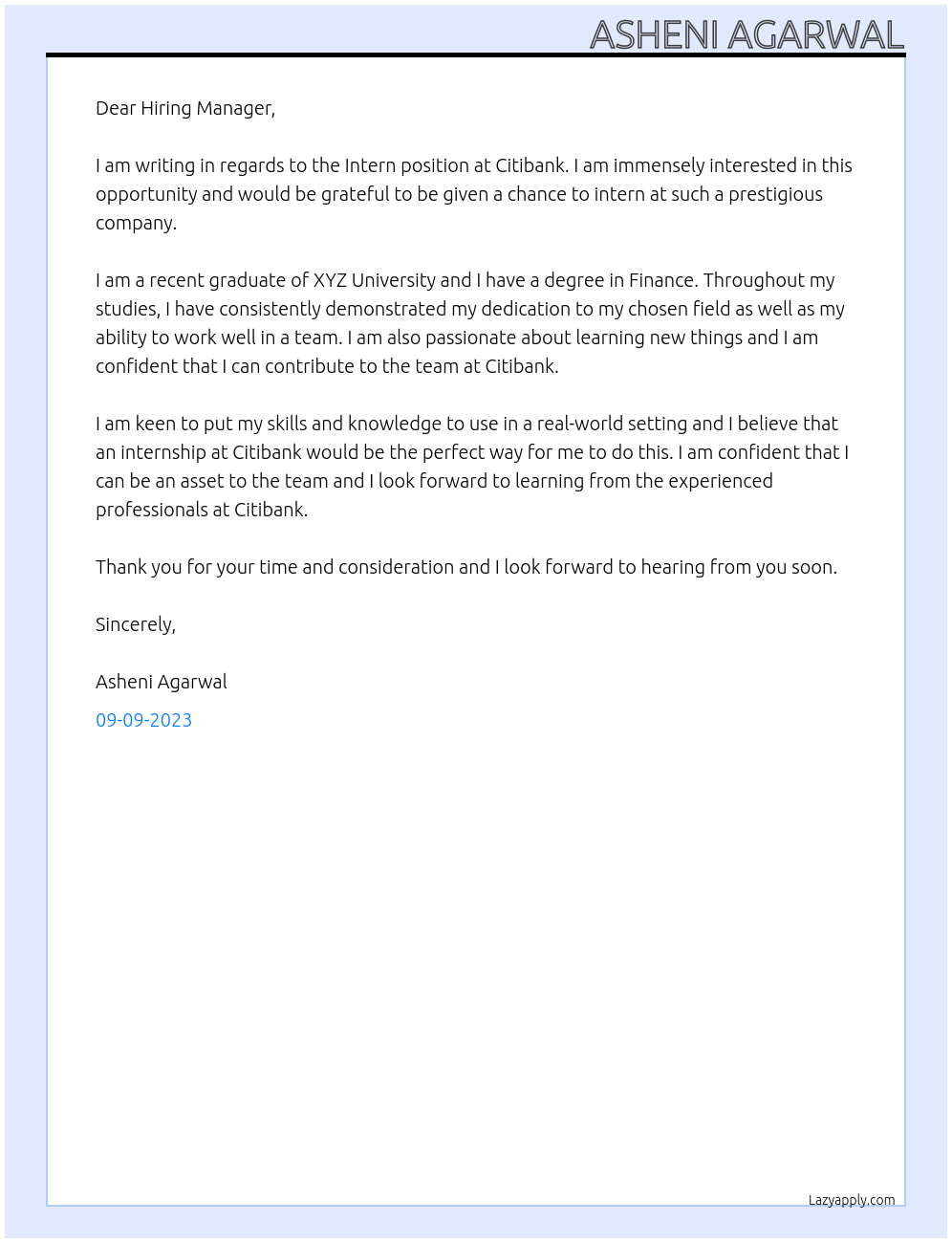 Intern At Citibank Cover Letter