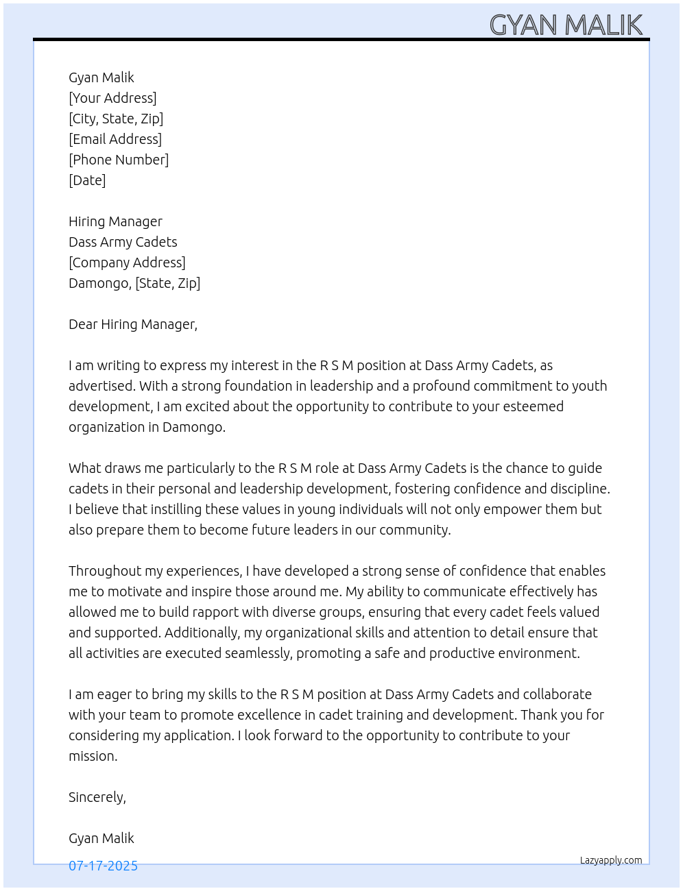 Cover letter for an application - 7DqwzPNQ7TCkLV2Xz6lI
