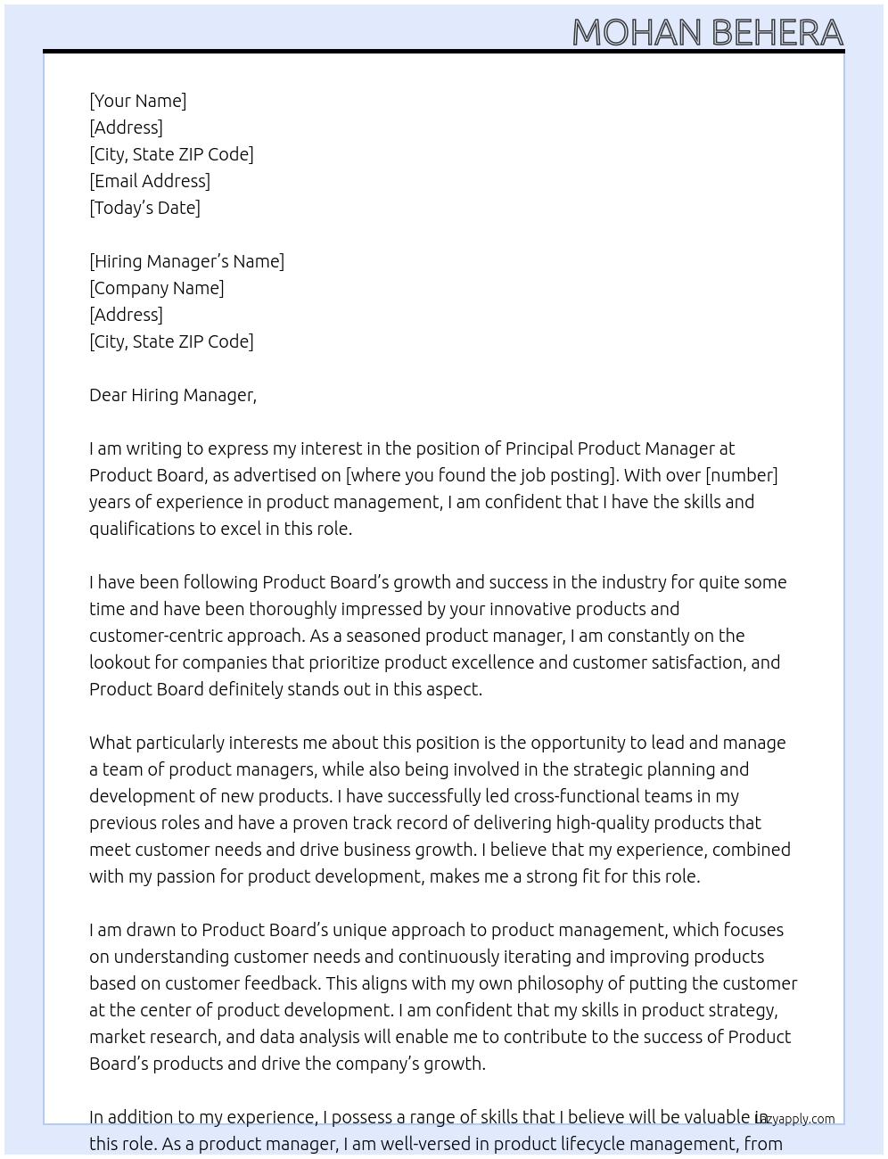Principal product manager At product board Cover Letter
