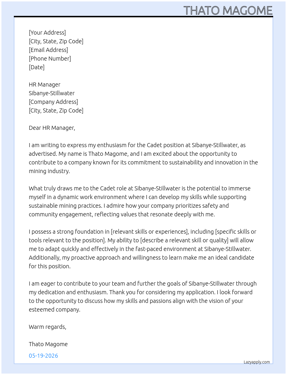 Cover letter for cadet - LazyApply