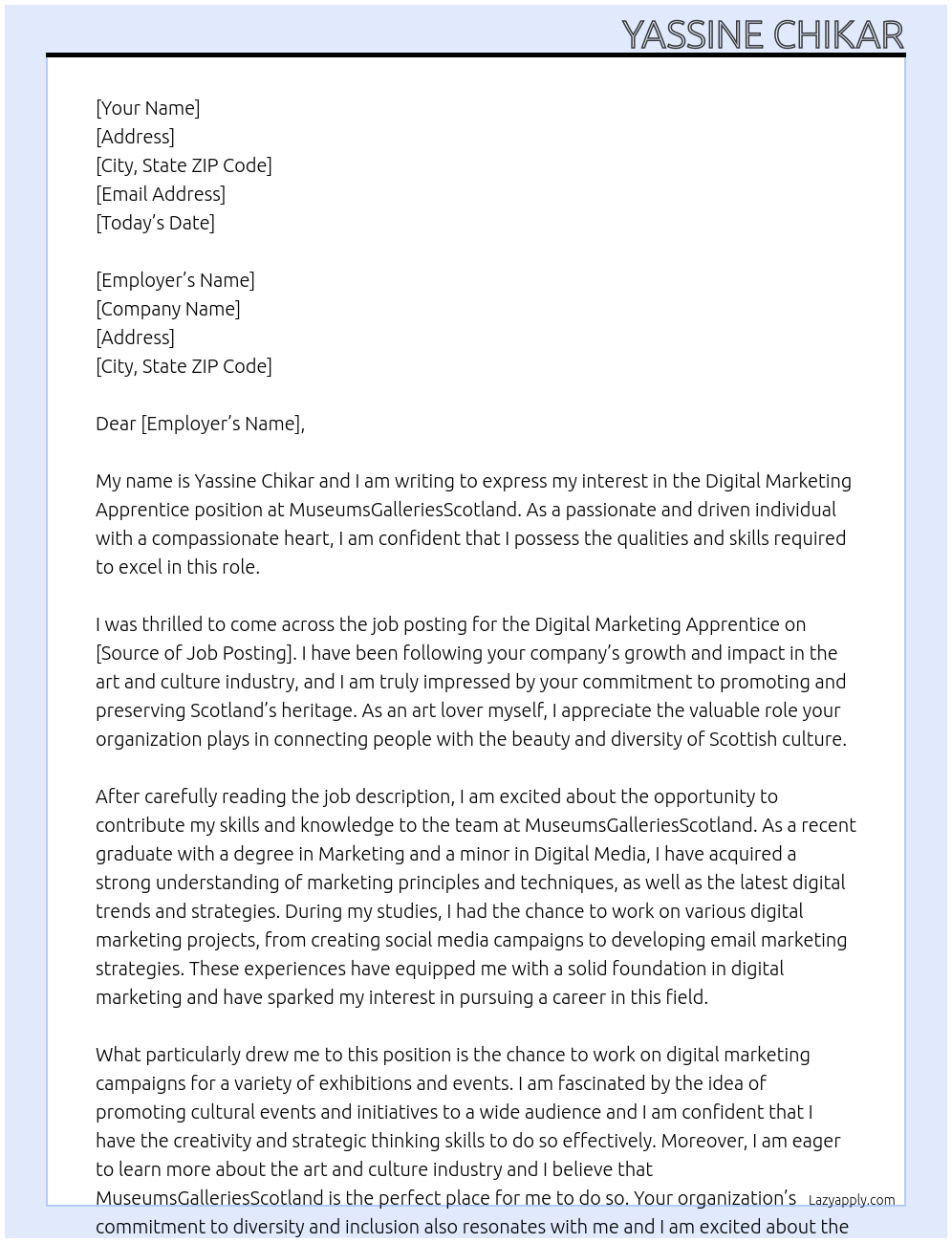 Digital Marketing Apprentice  At museumsgalleriesscotland Cover Letter