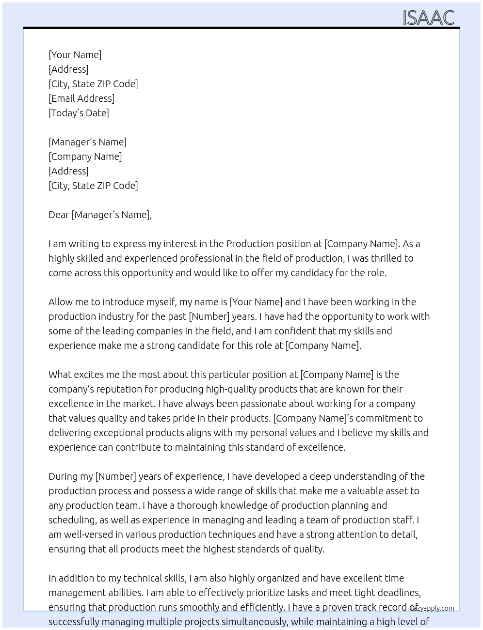 Production At Production Cover Letter