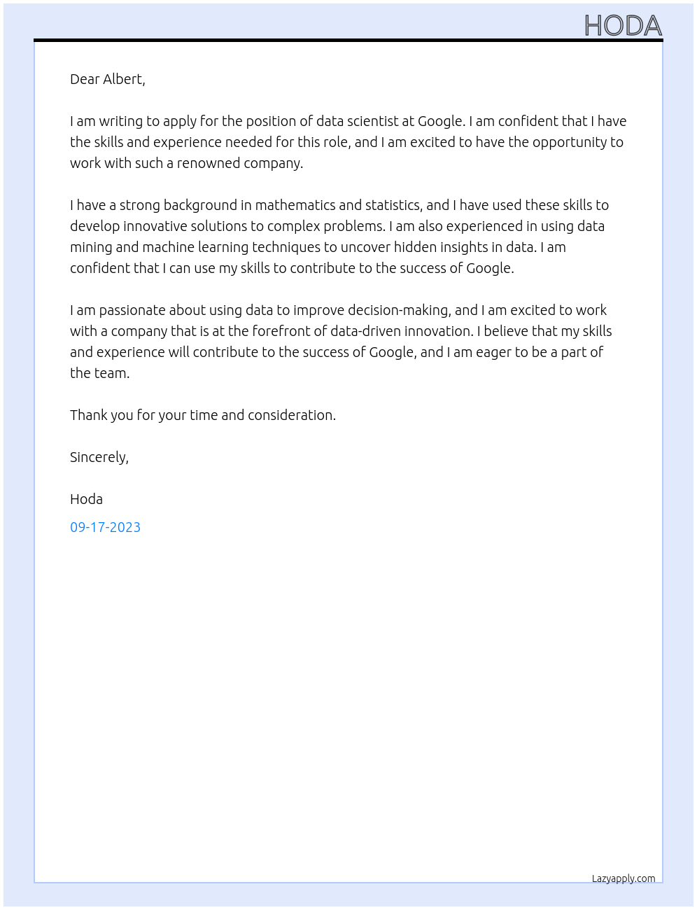 data science At google Cover Letter