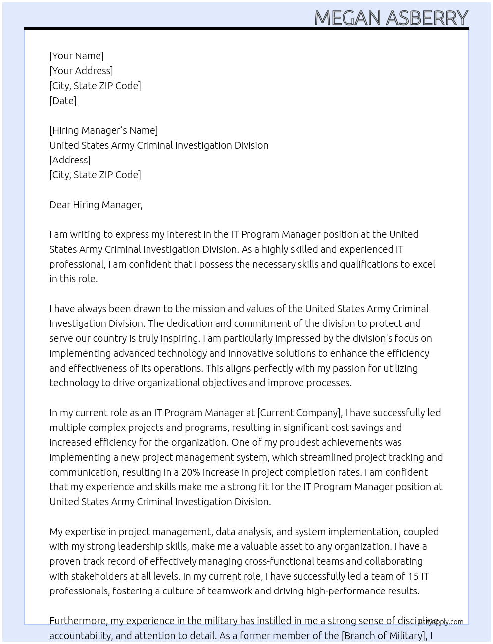 Cover letter for it program manager - LazyApply