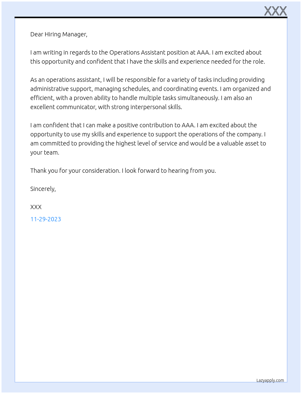 Operations Assistant At AAA Cover Letter