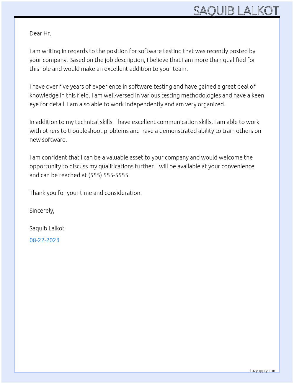 Software testing At Jio Cover Letter