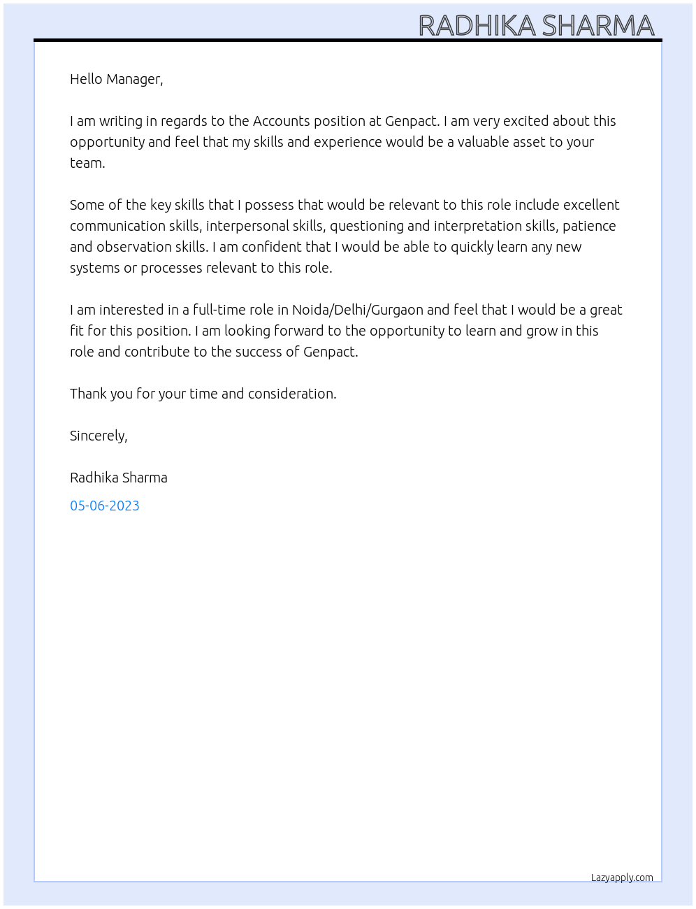 Accounts At Genpact Cover Letter