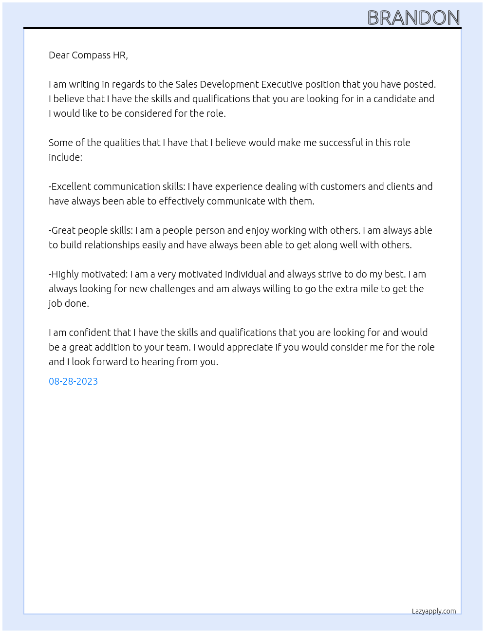 Sales Development Executive At Compass Cover Letter
