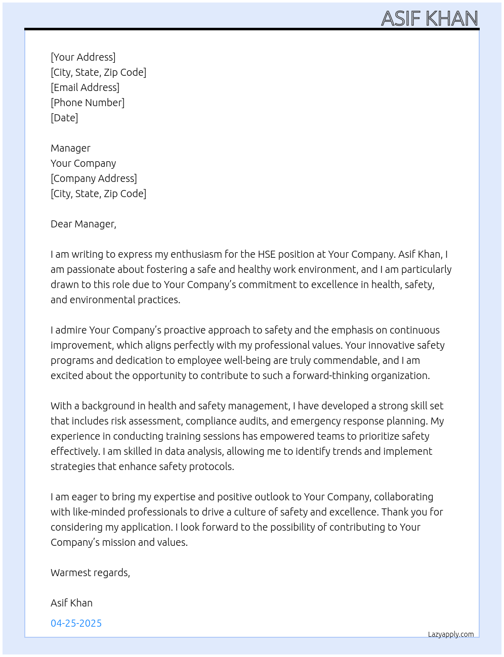 Cover letter for hse - LazyApply