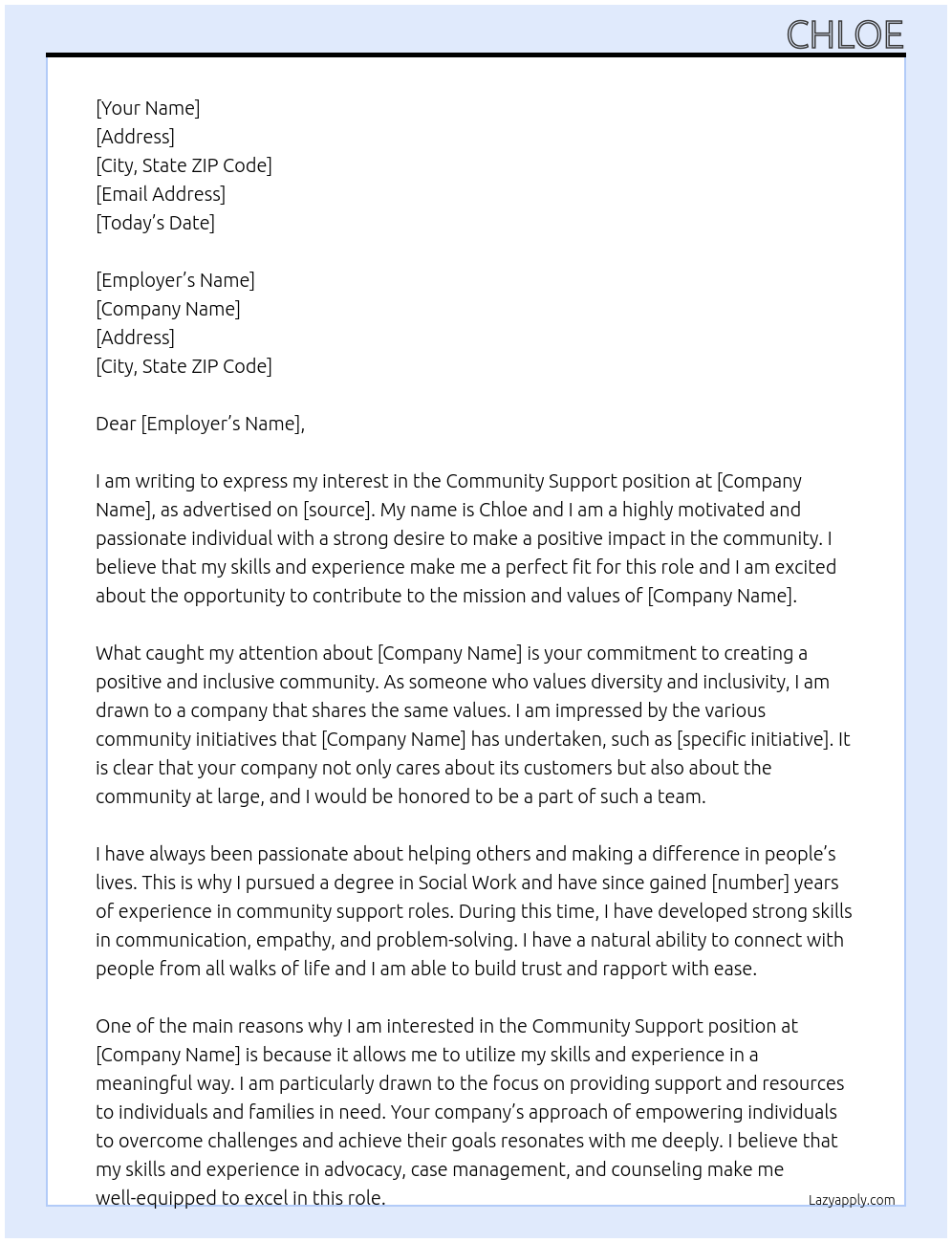 Community Support  At Anyone Cover Letter