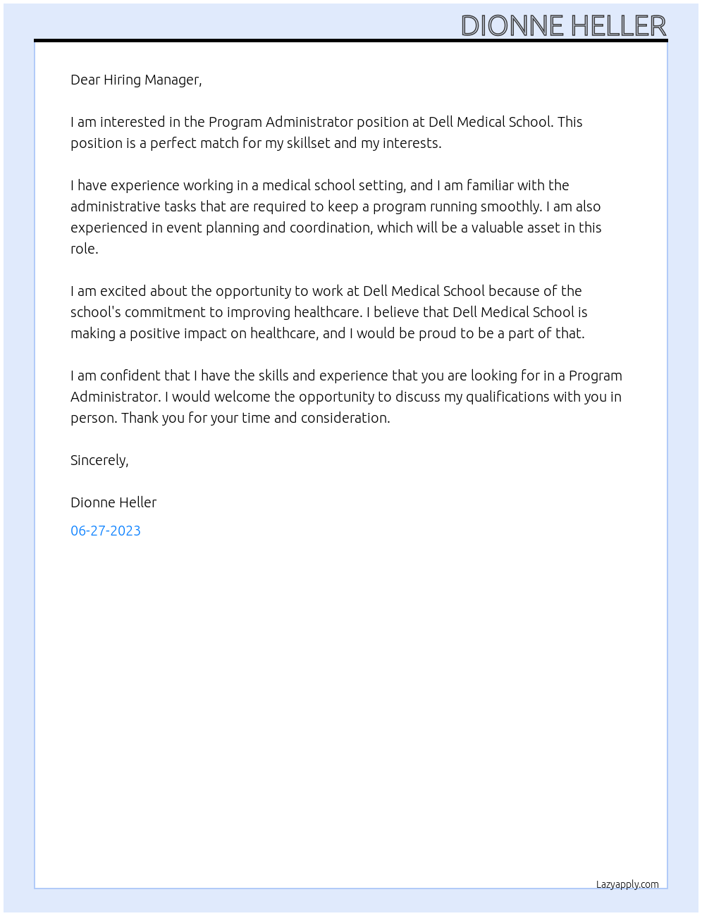 Program Administrator At Dell Medical School Cover Letter