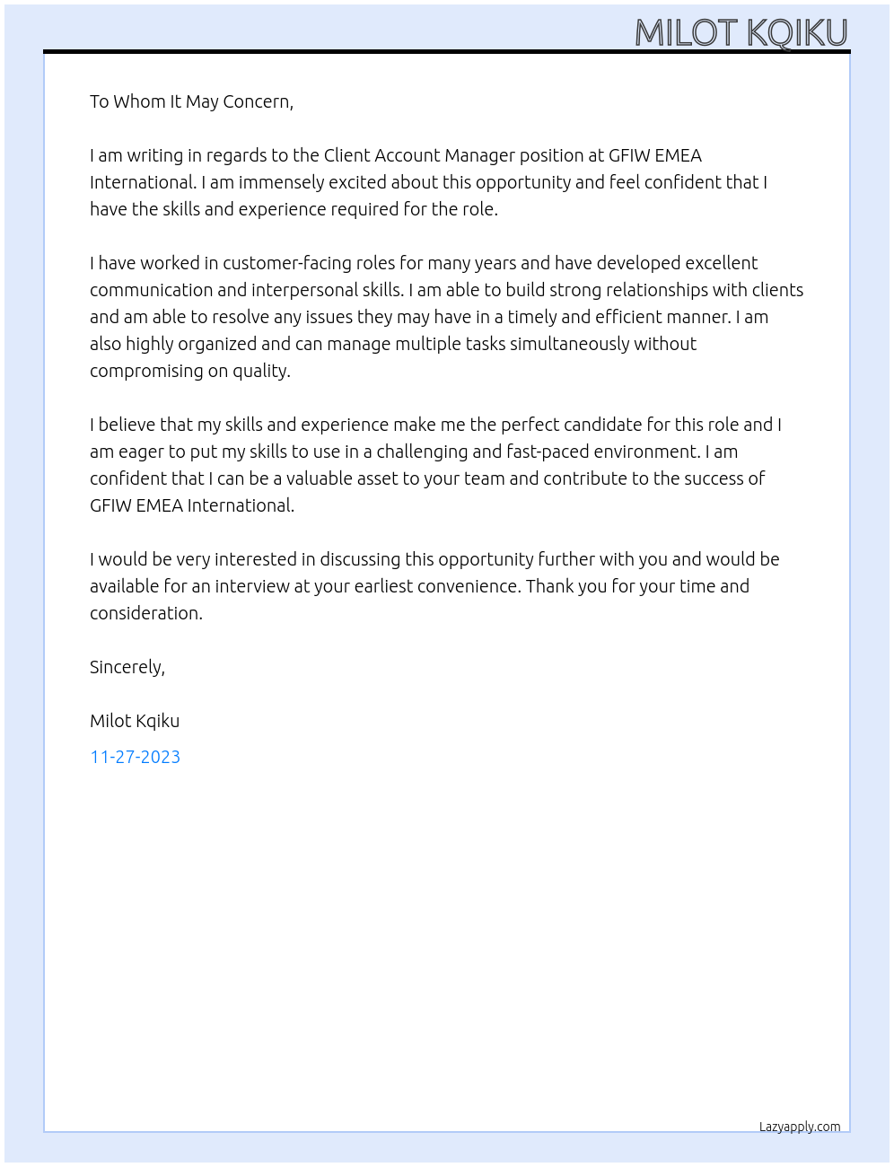 Client Account Manager At UBS Switzerland AG Cover Letter